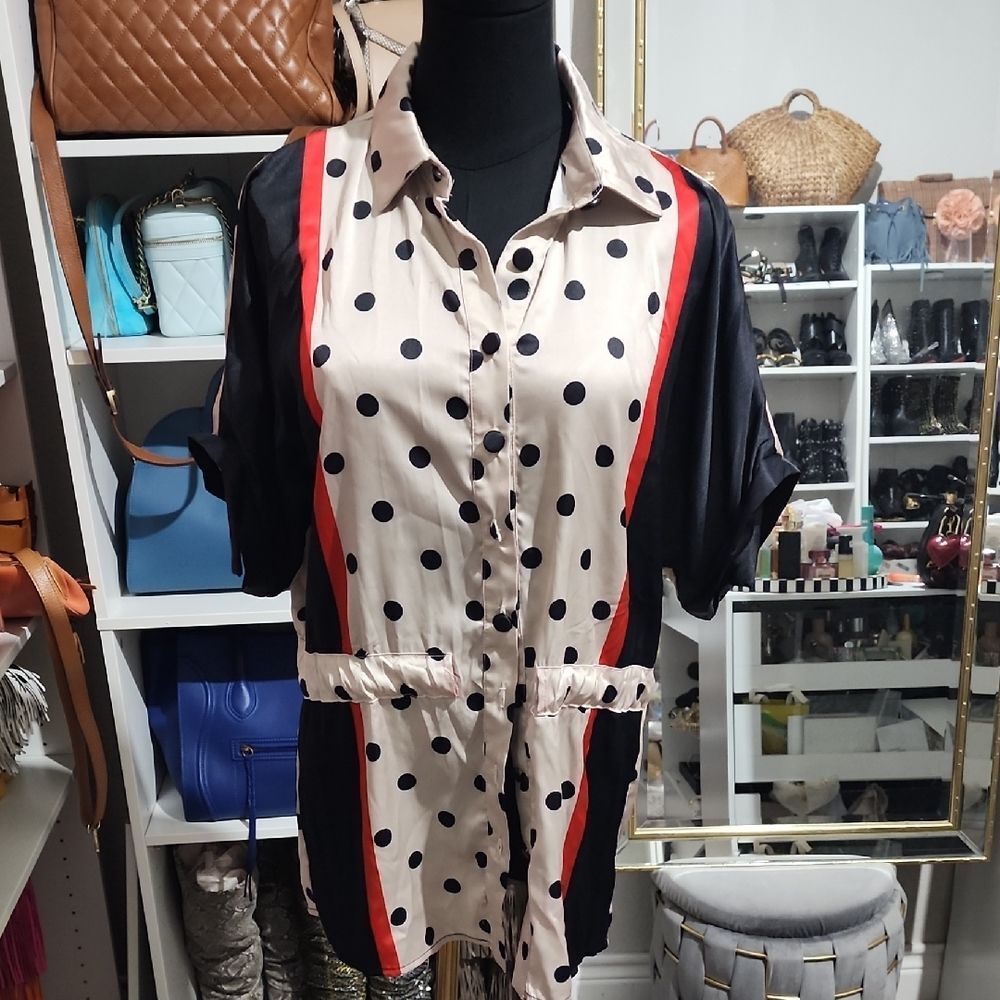Eva Franco Black and Cream Polka Dot Button Down Shirt